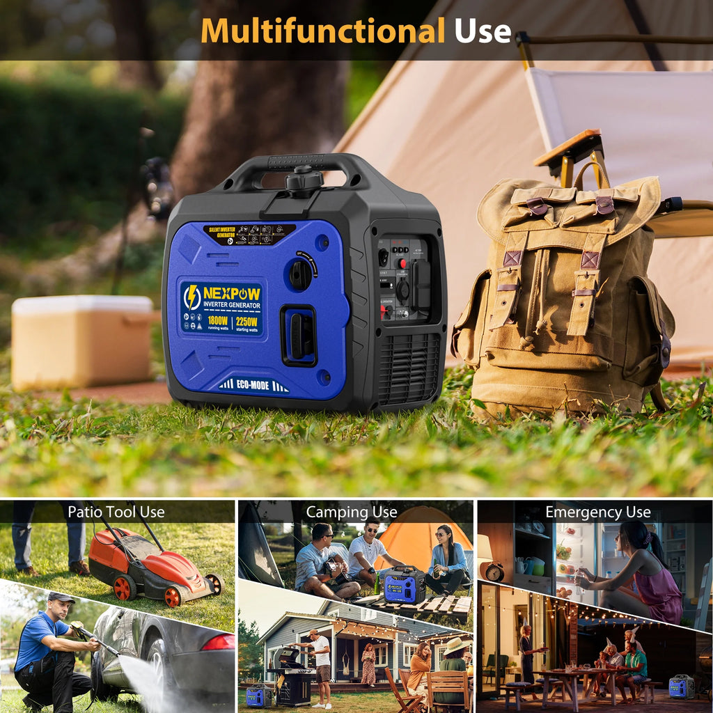 2250W Portable Inverter Generator, Gasoline Power Quiet Lightweight for Backup Home & Camping, Eco-Mode Feature, Parallel Capability, EPA Compliant