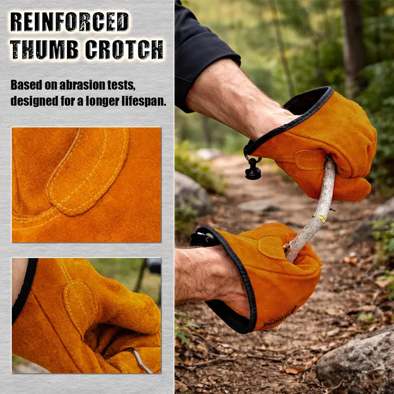Magnetic Quick-Release Cowhide Work Gloves for Men, Heavy-Duty Leather Gloves with Dual Belt Clips, Reinforced Thumb, Soft Knit Lining for Camping, Firewood, Gardening, Construction, Farm and Yard Work