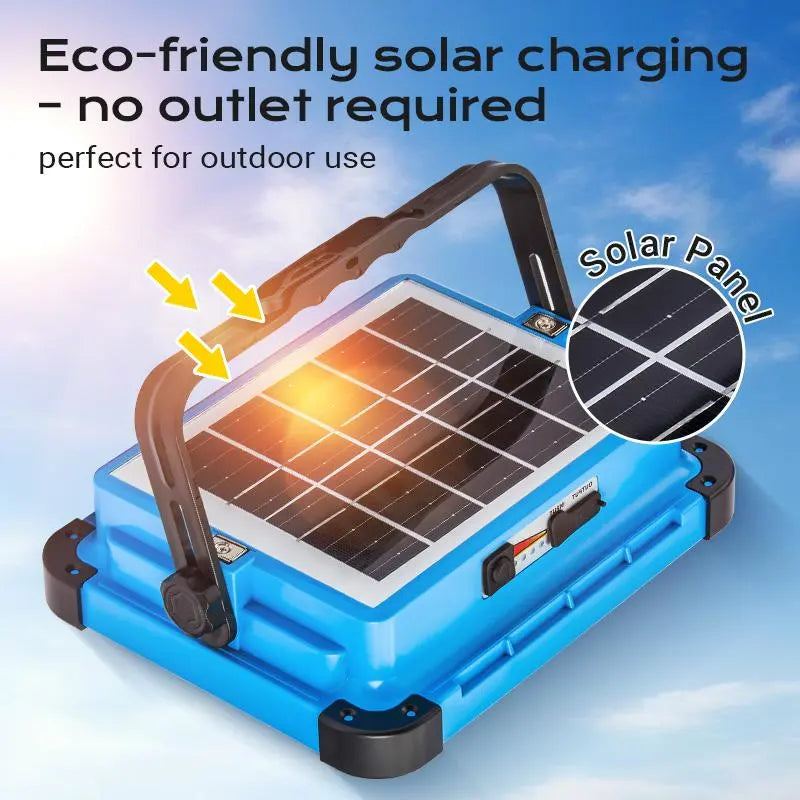 Qawtor Solar Rechargeable LED Work Light - 288 Super Bright 5730 Beads Floodlight, USB & Type-C Charging, 5 Lighting Modes, IP66 Waterproof, Magnetic, SOS Emergency Signal, Adjustable Stand, Portable Light for Camping, Car Repairs, Tiktokshopbacktoschool