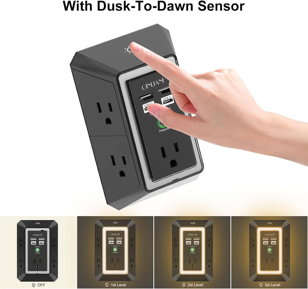 Surge Protector,  5 Outlet Extender with 4 USB Ports(2Usb-C)