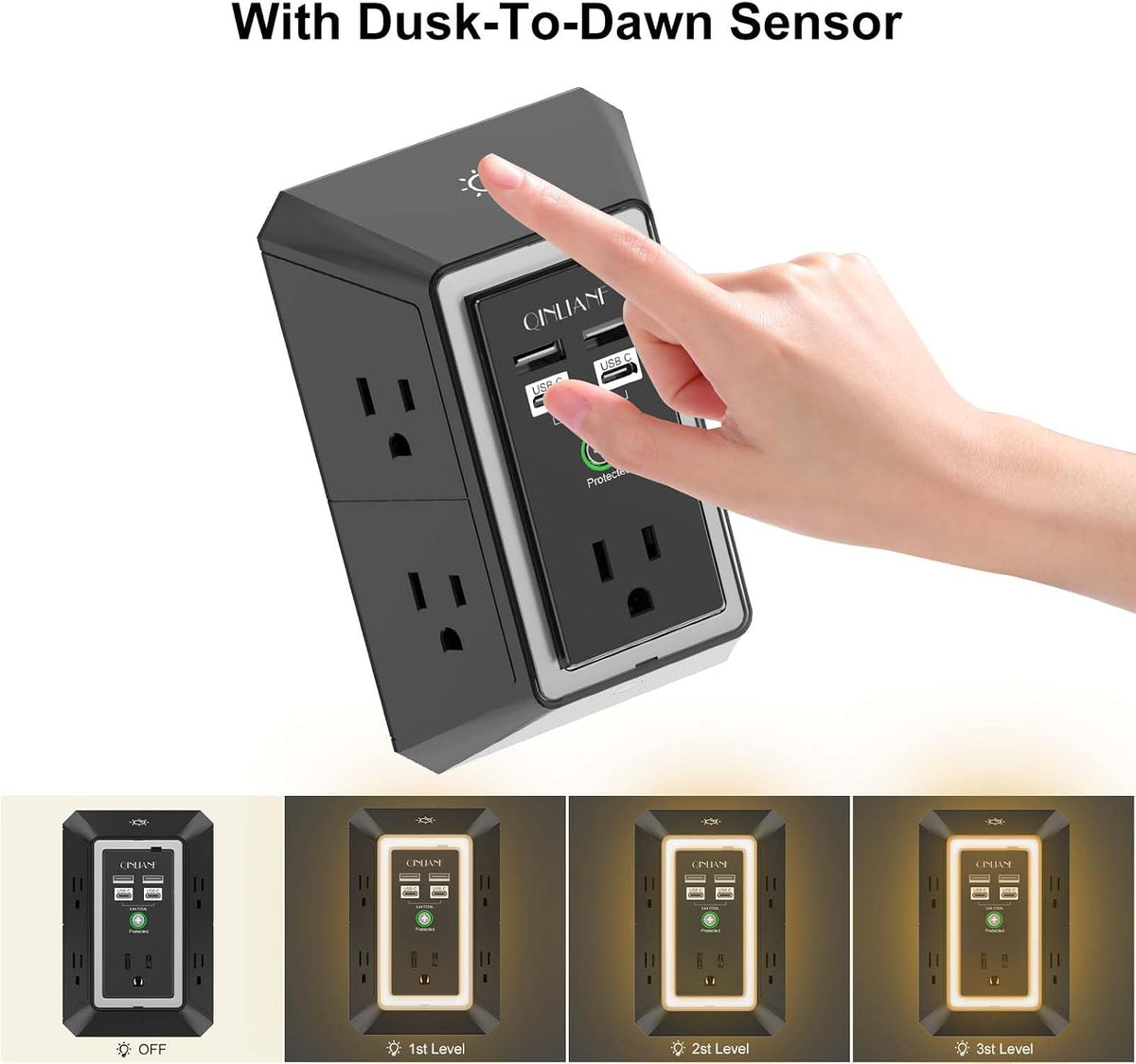 Surge Protector,  5 Outlet Extender with 4 USB Ports(2Usb-C)