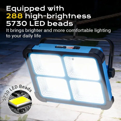 Qawtor Solar Rechargeable LED Work Light - 288 Super Bright 5730 Beads Floodlight, USB & Type-C Charging, 5 Lighting Modes, IP66 Waterproof, Magnetic, SOS Emergency Signal, Adjustable Stand, Portable Light for Camping, Car Repairs, Tiktokshopbacktoschool
