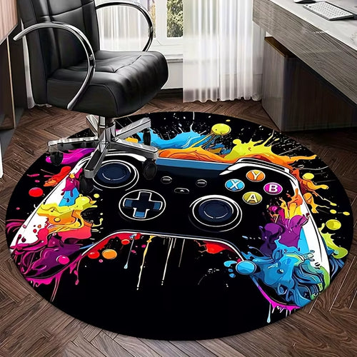 1PC Colorful Game Controller Patterns round Rug, Non-Slip Floor Mat for Living Room, Bedroom, Bathroom, Holiday Home Decoration