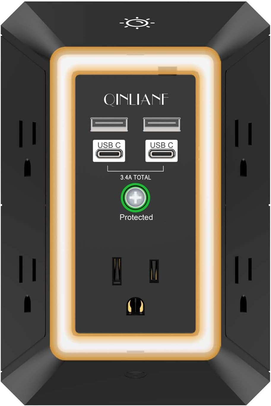 Surge Protector,  5 Outlet Extender with 4 USB Ports(2Usb-C)