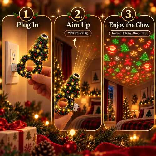 2026 New USB Plug-In Christmas Projector Night Light, 6+ Holiday Pattern Ceiling Lamp, Warm LED Christmas Tree Room Decor for Bedroom, Party & Holiday Gifts