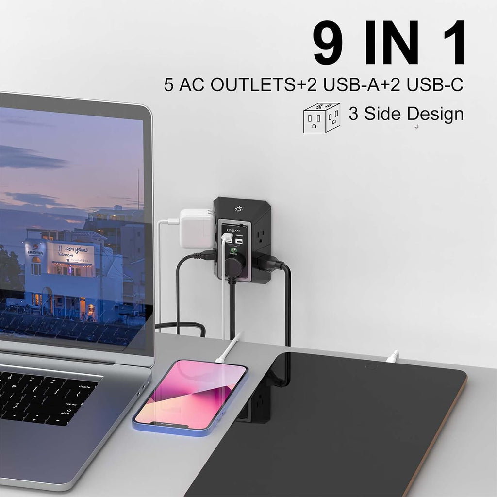 Surge Protector,  5 Outlet Extender with 4 USB Ports(2Usb-C)