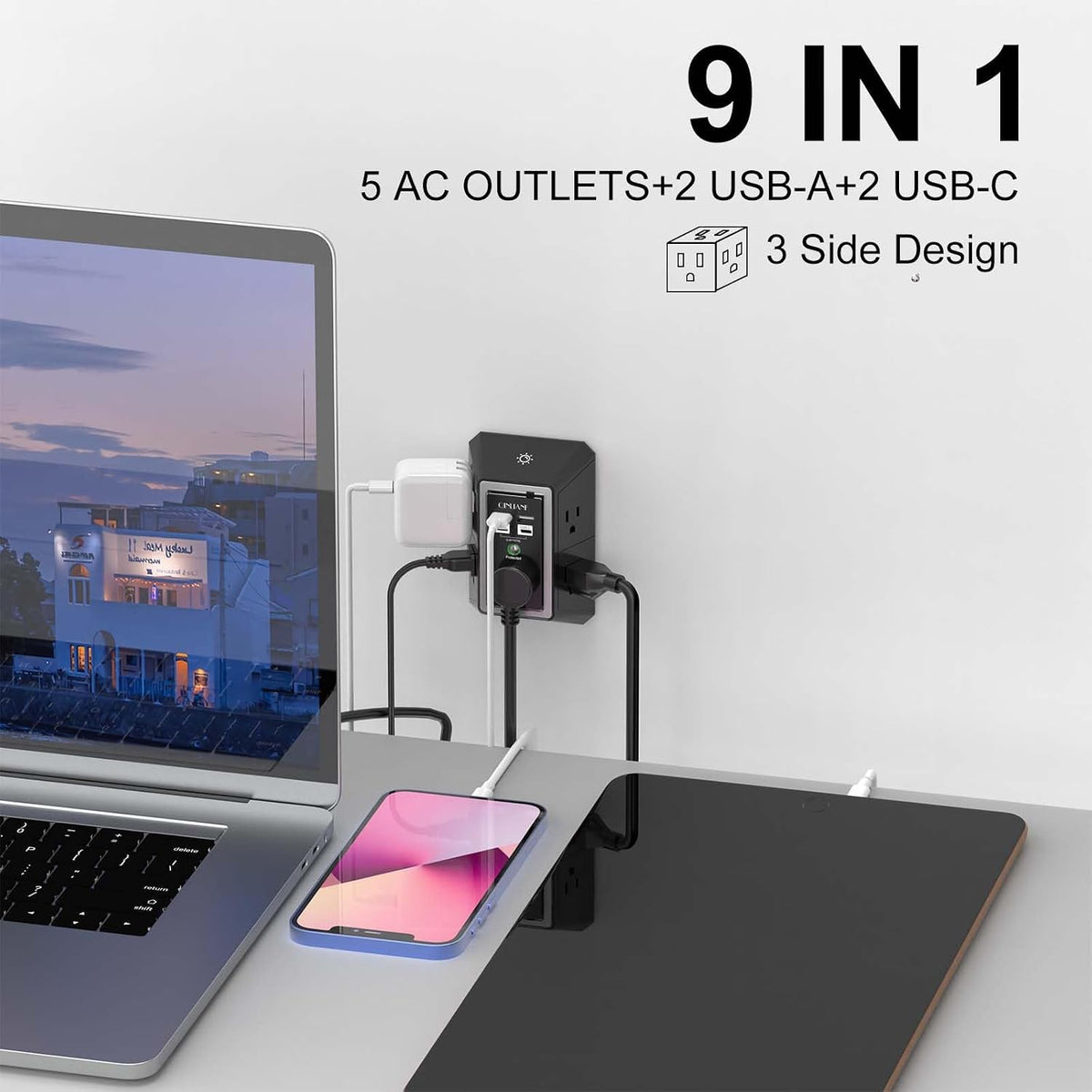 Surge Protector,  5 Outlet Extender with 4 USB Ports(2Usb-C)