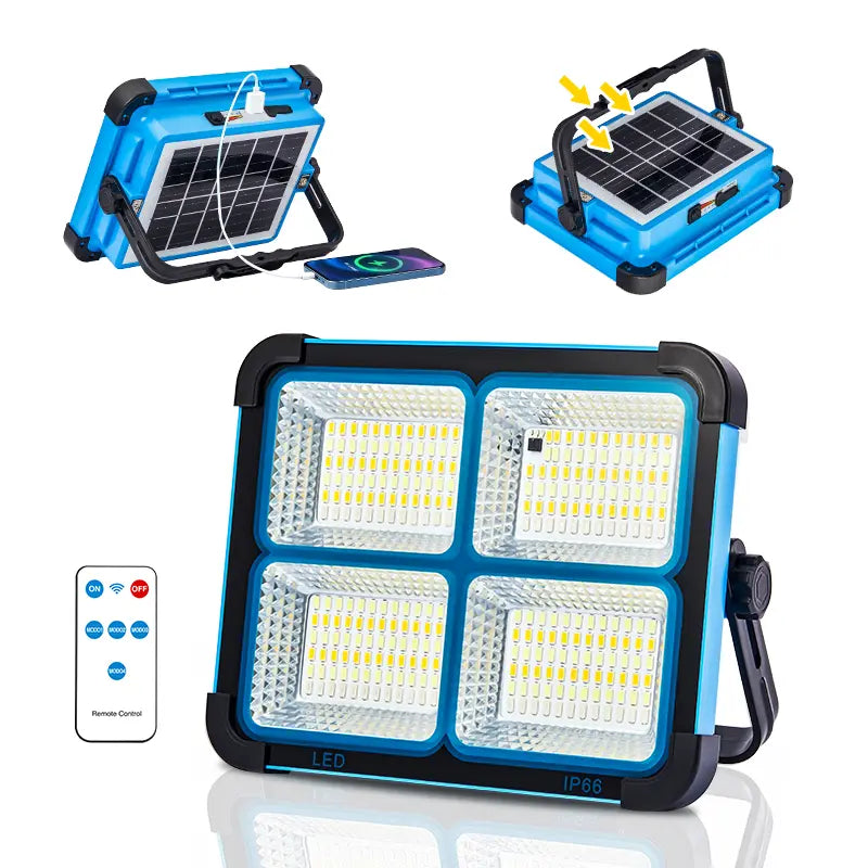 Qawtor Solar Rechargeable LED Work Light - 288 Super Bright 5730 Beads Floodlight, USB & Type-C Charging, 5 Lighting Modes, IP66 Waterproof, Magnetic, SOS Emergency Signal, Adjustable Stand, Portable Light for Camping, Car Repairs, Tiktokshopbacktoschool